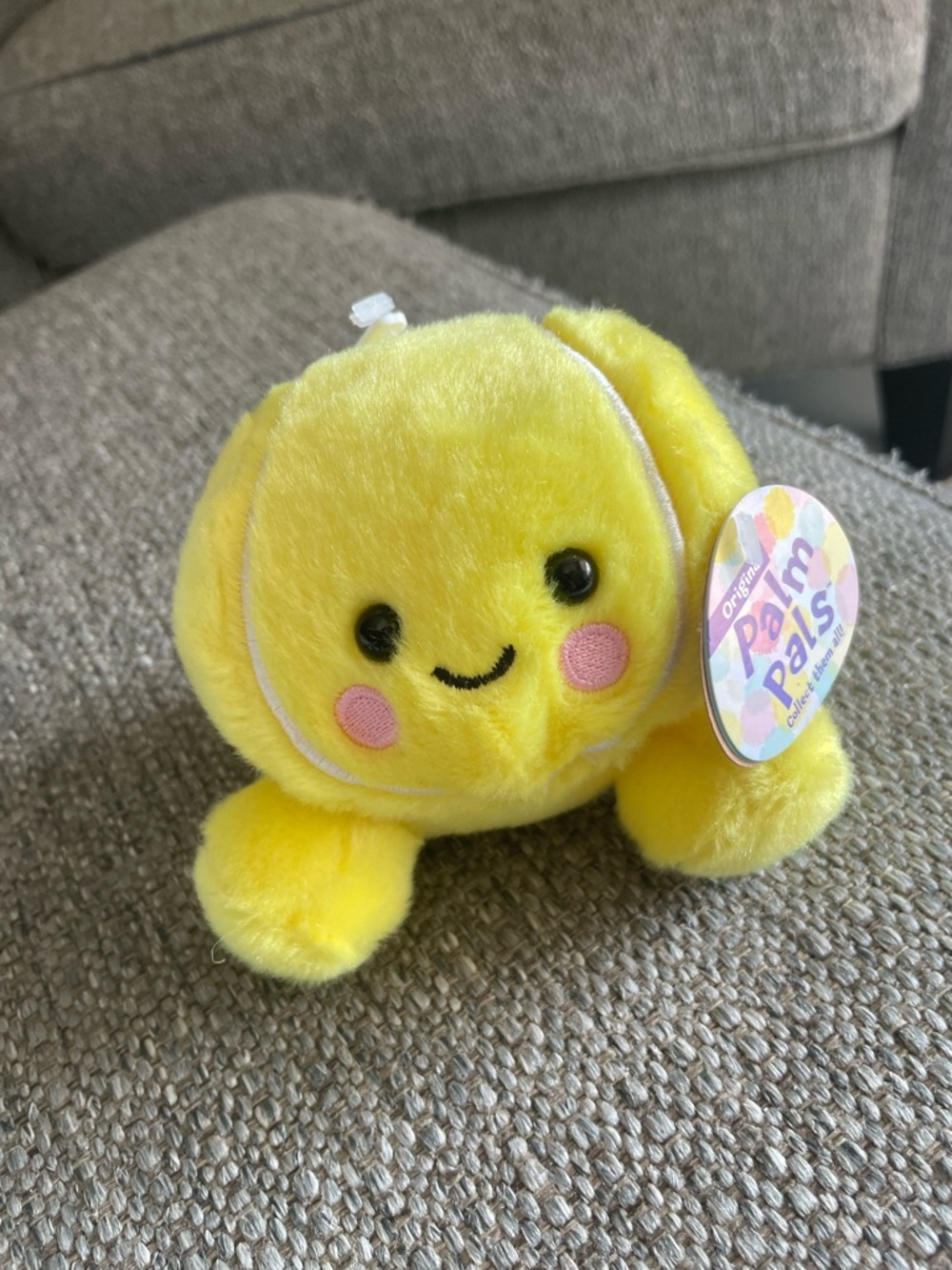 Plush Palm Pals Yellow tennis ball Smile Ball Stuffed Animal